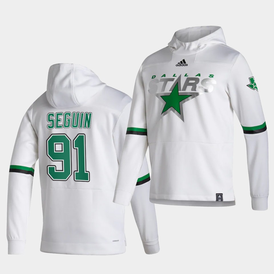 Men Dallas Stars #91 Seguin White NHL 2021 Adidas Pullover Hoodie Jersey